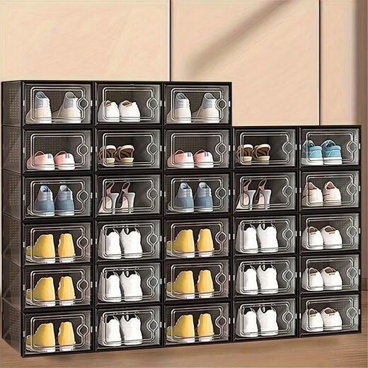 Yongfan simple installation transparent shoe box stackable shoe box PP dust-proof and anti-oxidation home dormitory shoe storage bedroom Pearl white large capacity/door-type storage shoe box round hole upgrade/super practical 6 pieces