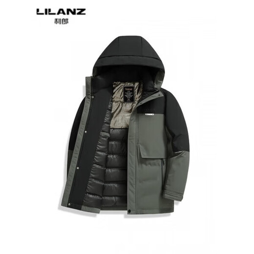 利郎（LILANZ）中长款羽绒服男中老年商务休闲立领连帽拼接加厚保暖男士户外 绿色 p16 L