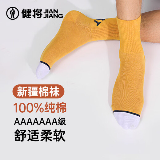 Jianjiang Socks Men's New 100 Cotton Breathable Deodorant Long Socks Japanese Casual Sports Long Socks Cotton White + Light Gray + Baolan + Black + Turmeric One Size
