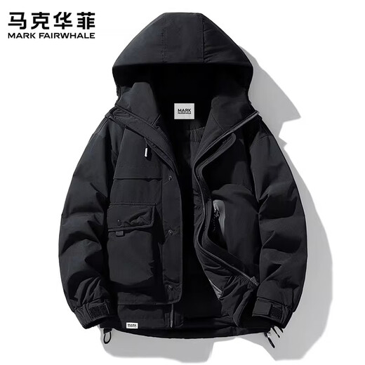MARK FAIRWHALE Hong Kong style retro casual down jacket men's 2026 spring new warm and comfortable thickened anti-cold tide brand top black 85% white duck down M recommended 105-120 Jin Jin equals 0.5 kg
