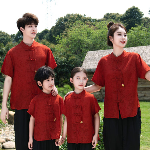Fangtou loves each other, family portrait clothes, Republic of China style parent-child clothing, summer family portrait, Hanfu T-shirt trend 1 red single top 90 children (16-23Jin Jin is equal to 0.5 kg)
