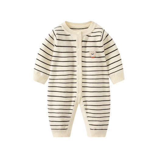 BORBOON B baby clothes jumpsuit spring 2026 new baby boy knitted jacket small month old baby spring and autumn crawling clothes striped bear 66cm