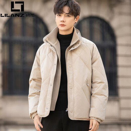 LILANZ вязаный пуховик из двух частей, мужской зимний пуховик с воротником-стойкой, легкое утолщенное пальто, красивое зимнее пальто национального стандарта 90, цвета хаки, белый утиный пух, L 120 или меньше