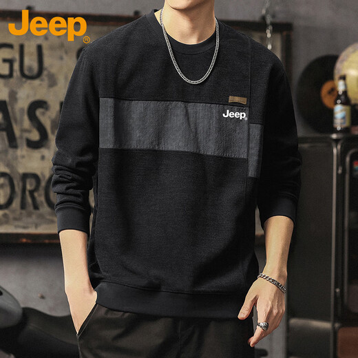 JEEP sweatshirt men's high-end stitching contrasting color bottoming shirt long-sleeved T-shirt top loose trendy men's wear brown XL
