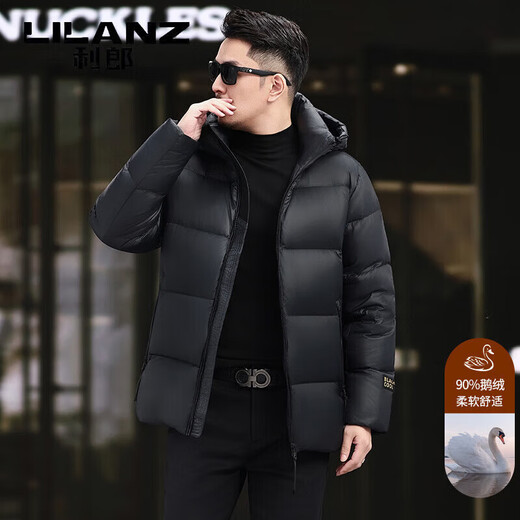 Мужской пуховик LILANZ, зима 2025, новинка, утолщенный, высокий вес, 90% белый гусиный пуховик, теплая и защита от холода, черный S