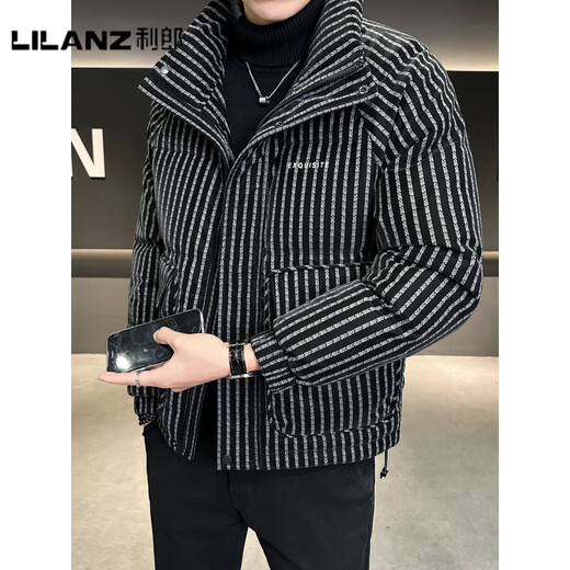 利郎（LILANZ）官方羽绒服男款竖条纹高端免洗2025新款痞帅保暖防寒服休闲外套冬 藏青色-旗舰款 3XL (175-190)斤