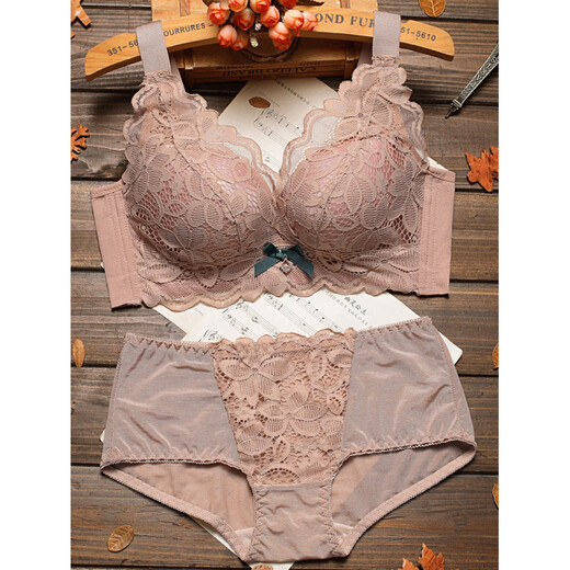 Triumph (Triumph) Spring Festival and Christmas festive bright red underwear for women without steel ring side breast bra sexy lace push-up bra dark gray suit 75C 75C 34 thin section