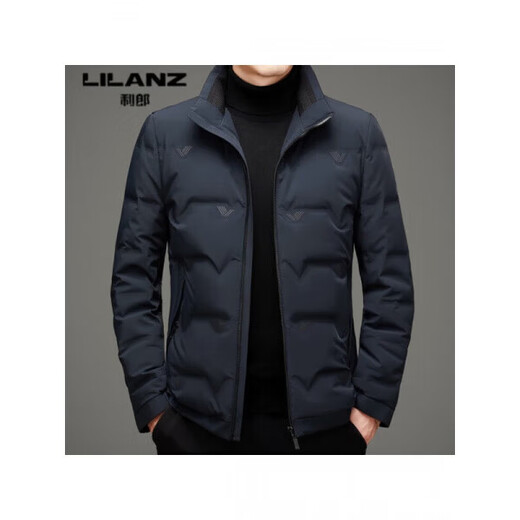 利郎（LILANZ）男装鹅绒服冬季高端白鹅绒立领加厚保暖羽绒服短款外套男中年 蓝色 2XL (185) 建议150-164斤
