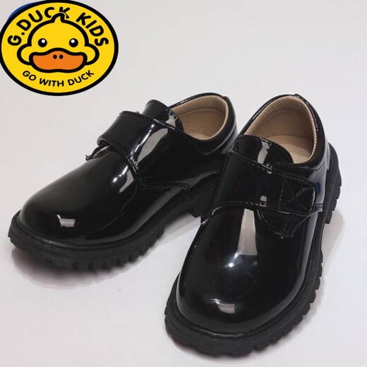 G.duck children's leather shoes, boys' shoes, girls' soft-soled boys' black and white British shows, big children and small hosts performing, black laces 38
