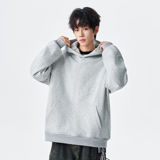 VUUG lightweight down sweatshirt men's solid color trendy American design fashionable warm casual top gray S