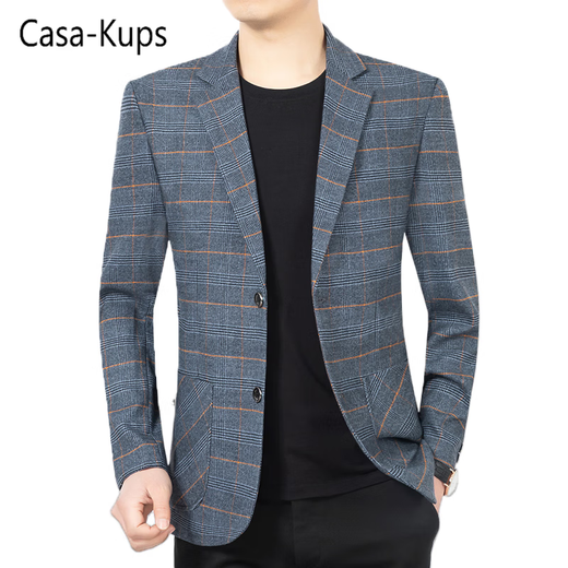 casa-kups2025春秋新款中年男西装商务休闲薄款男装西服格子免烫外套 旗舰官方藏蓝色NF795 S 165(95-105斤)