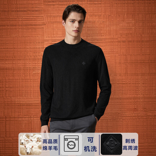 Bosssunwen machine washable spring recommended business casual skin-friendly soft embroidered high frequency men's round neck cardigan black M