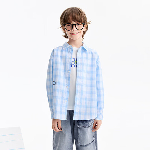 Anair children's clothing lapel long-sleeved shirt 2026 spring new casual shirt college style shirt versatile blue and white check 110
