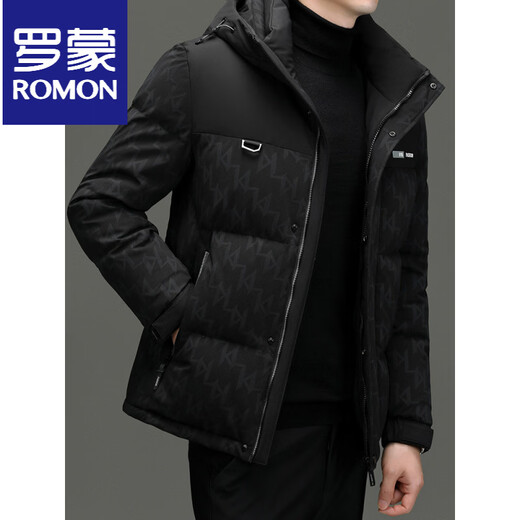 罗蒙（ROMON）【90白鸭绒】羽绒服男外套冬季加厚连帽男款2025新款男士 黑色 M 170/100-120斤