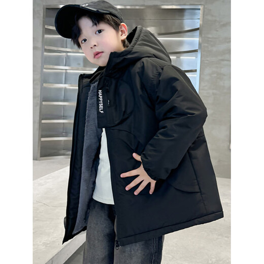 HAL.DUCK down jacket boys' quilted jacket autumn and winter 2026 new large children's clothing winter velvet thickened parka winter cotton coat black one size too small 140 cm