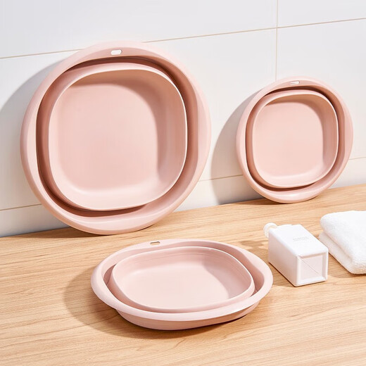 Home KATEI STORY Japanese folding basin large, medium and small three-piece set travel folding basin plastic basin dormitory home student laundry basin folding basin olive green large size 38cm free hook