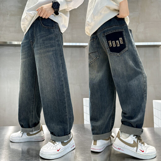 HAL.DUCK Children's Clothing Men's Jeans 2026 Spring and Autumn New Medium and Large Size Children's Clothing Men's Versatile Autumn Pants Casual Trend Blue Spring and Autumn Style 120 cm