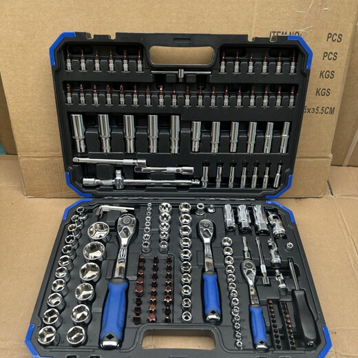 He Jiagong Germany imported 216-piece auto repair tool set, ratchet wrench set, 121-piece 72-tooth auto repair model, blue edge