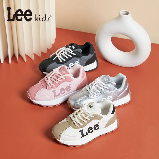 LEE KIDS children's shoes, sports shoes, men's and women's running shoes, 26 spring new running shoes, non-slip, wear-resistant casual shoes, silver, leather, four seasons, 30, inner length 19.0cm, suitable for feet 18.0-18.5cm long