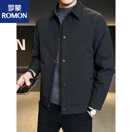 罗蒙（ROMON）轻薄羽绒服男冬季2025新款高端加厚行政夹克男装休闲外套 黑色 M 90-110斤