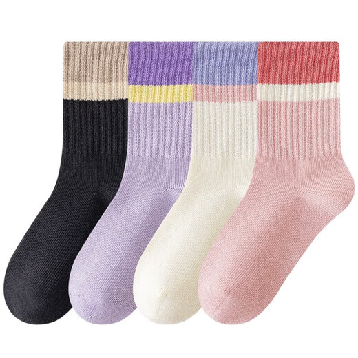2025 Autumn New Girls Mid-Tube Socks Class A Pure Cotton Sweat-Absorbent Breathable Sports Socks Medium and Large Children Color Matching Boneless Socks QH2553 Hundred Cotton Color Matching Girls Series 5 Pairs One Size XL (9-12 Years Old)