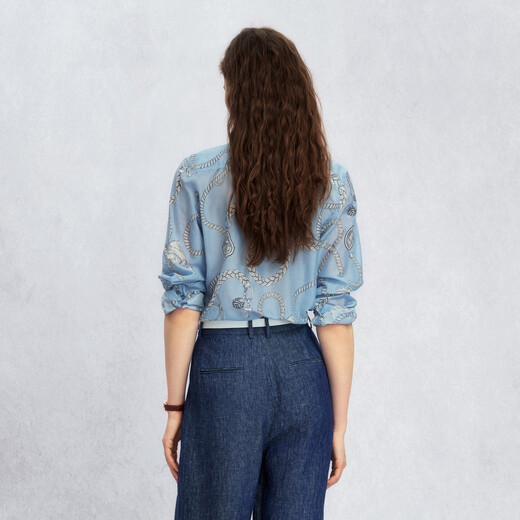 GANT/GANT spring and summer new classic knot design printed soft and comfortable mulberry cotton blended fashion shirt 451-light blue M