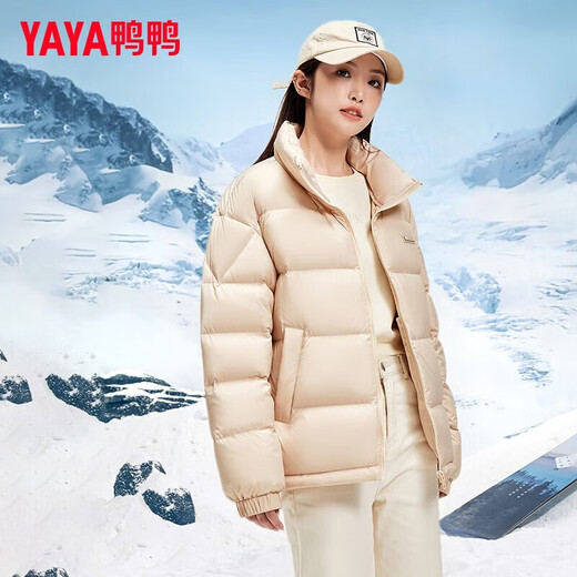 YAYA brand 2026 men and women simple casual short versatile warm couple puff down jacket stand collar couple jacket women blue light black M 110-130Jin Jin is equal to 0.5 kg