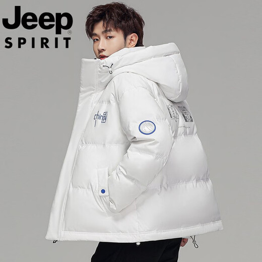 JEEP Мужской зимний утепленный короткий пуховик JEEP Jeep International, новинка 2025 года, молодежная теплая куртка белого цвета, L Рекомендуемый размер (121-135Jin Jin равен 0,5 кг)