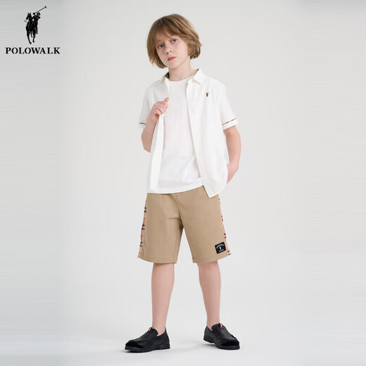 POLOWALK children's summer shirt boys' short-sleeved top shirt comfortable and fashionable white 110 cm
