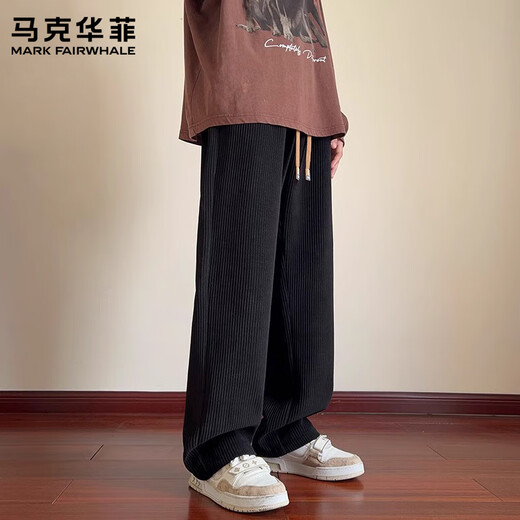 MARK FAIRWHALE American retro casual pants for men 2025 winter new thickened corduroy sports comfortable and fashionable long pants black + black plus velvet plus velvet two-piece plus velvet M Recommended 95-110Jin Jin is equal to 0.5 kg