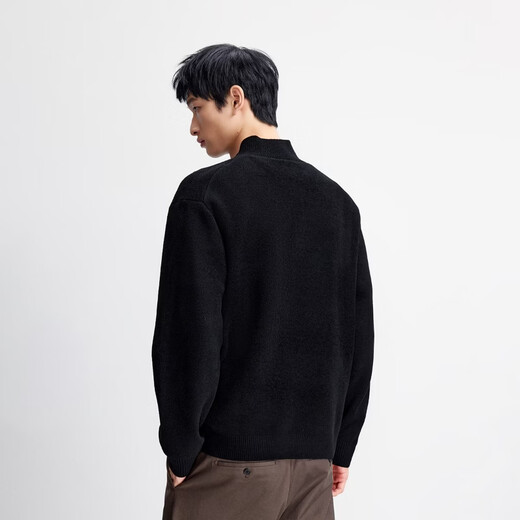 JACK&JONES 26-year-old men's wool sweater simple solid color letter patch stand collar loose casual sweater 226125003 E40 black-1 M (175)