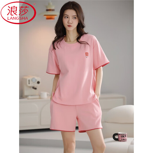 浪莎（LangSha）品牌睡衣女夏季纯棉短袖短裤简约休闲全棉薄款可外穿家居服套装 Z9854 M 建议80-100斤