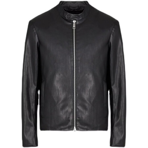 ARMANIExchange Armani AX Men's Slim Leather Stand Collar Motorcycle Leather Jacket Black XS 160/80A_