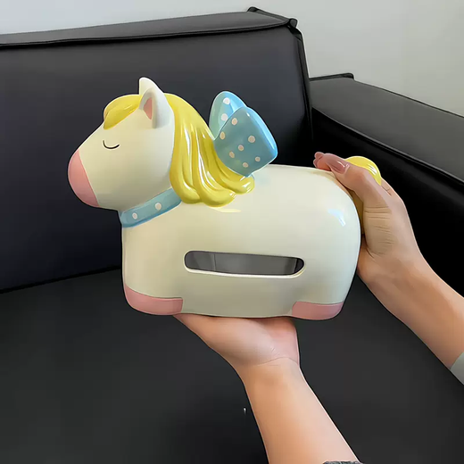 Yusenyi Carousel Tissue Box Ceramic Home Napkin Storage Box 2026 Year of the Horse Decorative Living Room Desktop Ornaments (1 Pack) Purple Eggplant