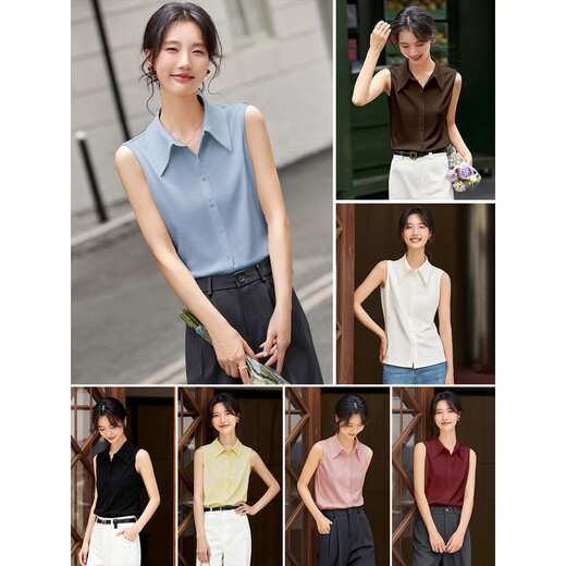 Fanximan apricot commuter sleeveless shirt for women 2026 spring new inner layering shirt lapel vest top A2871 rice apricot XL (recommended 120-130Jin Jin equals 0.5kg)