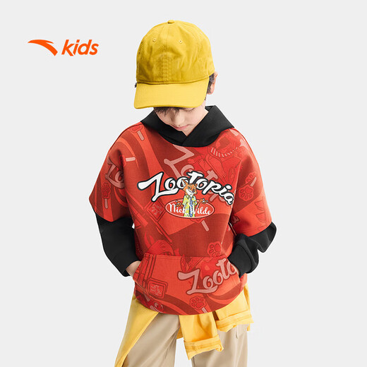 ANTA Children's Sweater Men's Big Children's Clothing Zootopia 2026 Spring New Hooded Pullover 352618748S Alpha Orange 160