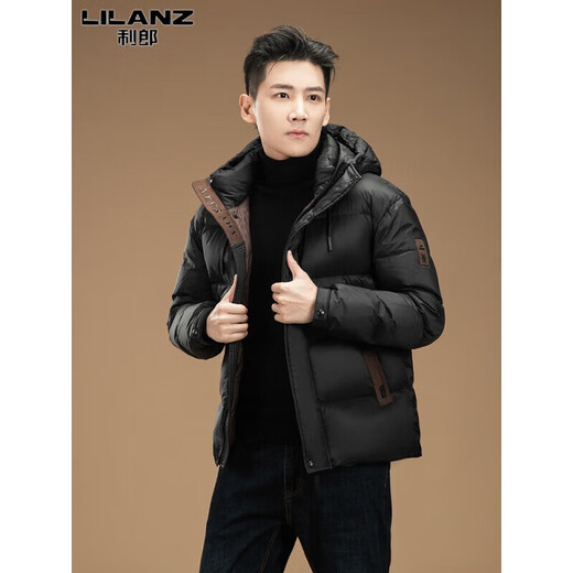 LILANZ Short Down Jacket Men's 2025 Winter Thickened Warm Bread Down Jacket Casual Hooded Jacket for Men and Women Black 2310 Same Style for Men and Women M 90-110Jin Jin is equal to 0.5 kg