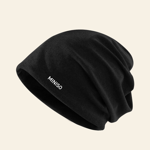 MINISO Hat Women's Autumn and Winter Warm Baotou Hat Windproof Nightcap Men's Large Head Circumference Light Thin Pile Hat Warm Neck Cover Black