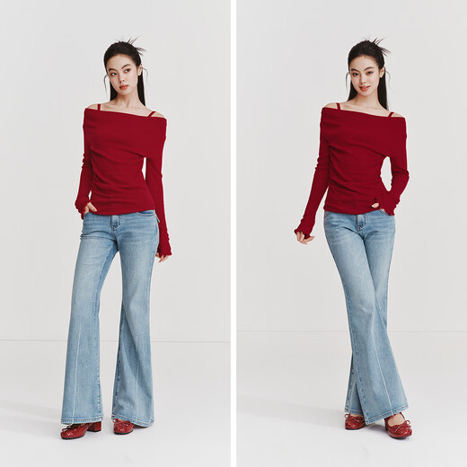 Semir Qiji Red Sweater Women's Sexy Swing Collar Waist Top 26 Zodiac Year of the Horse Women's Clothes 109126107001