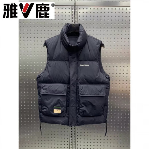 雅鹿冬季新款工装羽绒马甲男青年宽松休闲简约白鸭绒背心加厚无袖外套 黑色 M 建议100-130斤