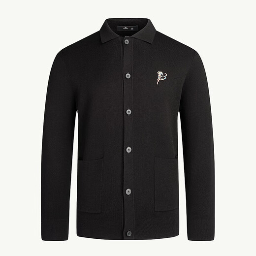 Septwolves wool cardigan lapel sweater for men autumn and winter new style warm skin-friendly soft texture Year of the Horse knitted sweater 001 (black) M 165/84A