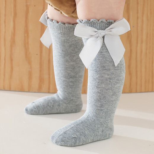 9i9 Children's Socks Stockings New Year Baby Dress Socks Girls Princess 2 Pairs Bow Red + Gray 0-3 Years Old