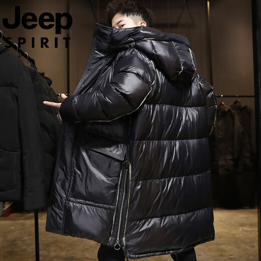JEEP Глянцевый пуховик Jeep International средней длины, мужская зимняя утолщенная теплая одноразовая повседневная куртка с капюшоном черного цвета M 125Jin Jin с точностью до 0,5 кг