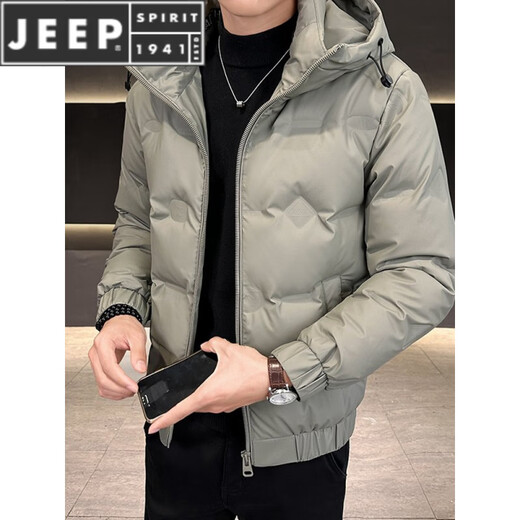 JEEP SPIRIT男士短款冬季连帽羽绒服2025新款加厚保暖修身免洗冬装外套潮 1053-1款黑色 M 90-105斤