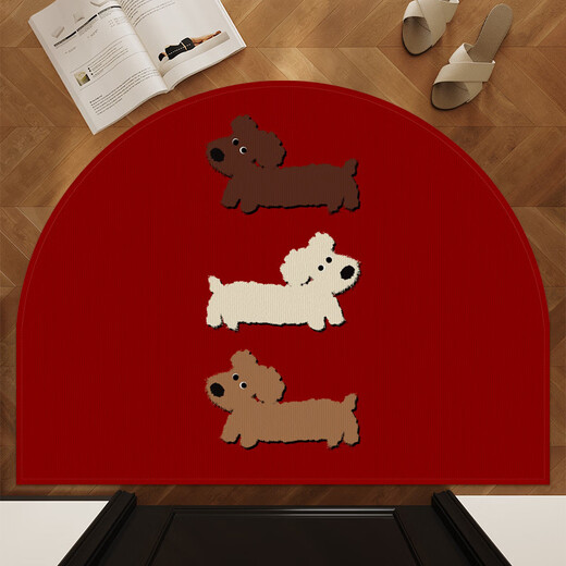 Fantasy loop velvet Chinese New Year red semicircle floor mat for entrance door festive carpet cute door mat stain-resistant bedroom door mat Bourbon 1# semicircle (loop velvet TP bottom) width 70cmx length 90cm
