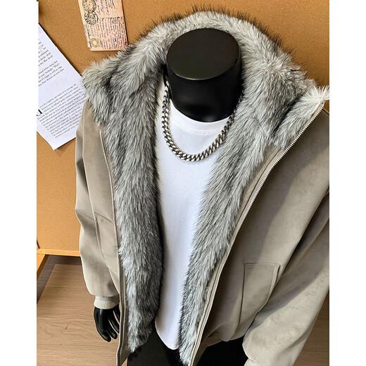 Luyal Mountain Carved Fur Collar PU Leather Cotton Clothes Men's Winter Plush Thickened Jackets American Hiphop Handsome and Versatile Cotton Clothes Beige XL