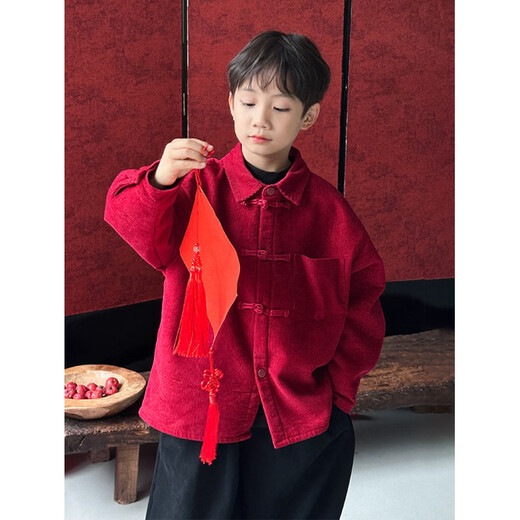 Strong boys' velvet shirt, children's new Tang suit, New Year's clothing, boys' red shirt, middle-aged and elderly children red 100 cm