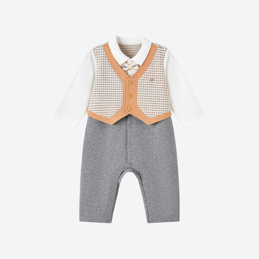 YEEHOO shopping mall style baby one-piece long-sleeved male baby fake two-piece plaid outdoor romper YRHAJ1S046A01 lead flower gray YRHAJ1S046A 66cm