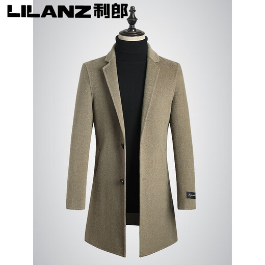 LILANZ利郎2025秋冬流行羊毛双面绒大衣男修身中长款西装领妮子风衣外套 芒果绿 M 170