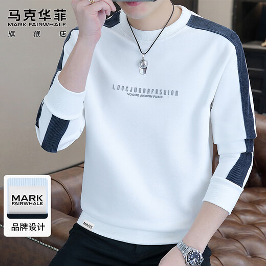 MARK FAIRWHALE sweatshirt men's winter casual bottoming shirt long-sleeved T-shirt men's loose jacket men's fashion white XL